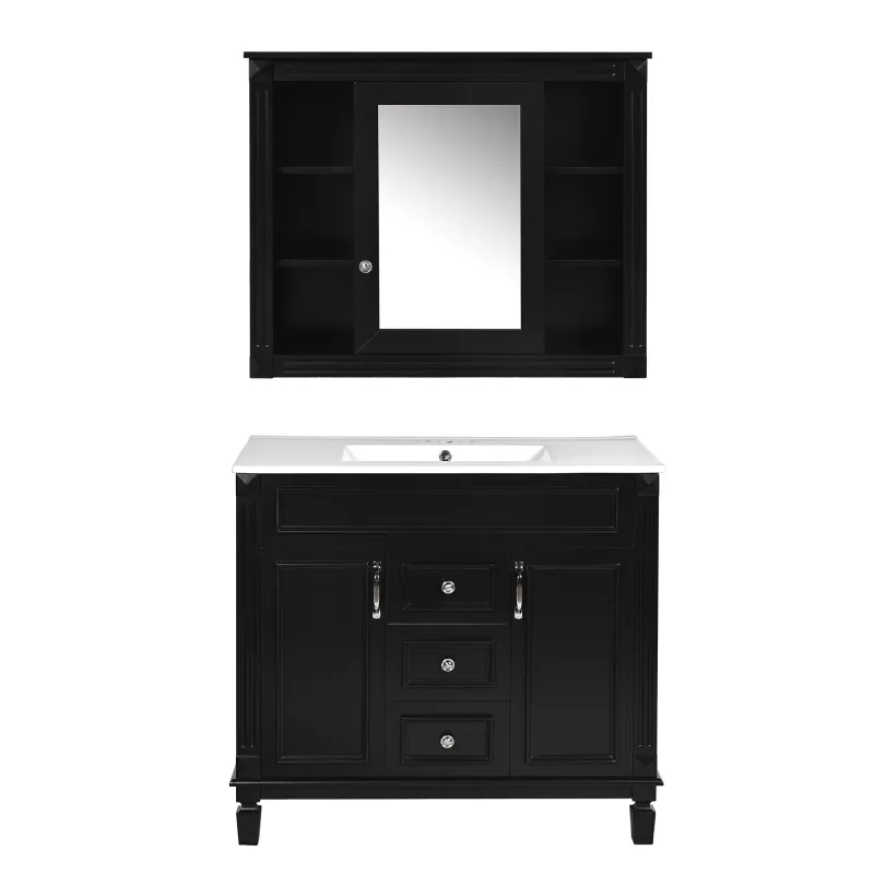 Precision Bathroom Vanity Top Sink, Mirror Cabinet, 2 Smooth Closing Doors & 2 Drawers