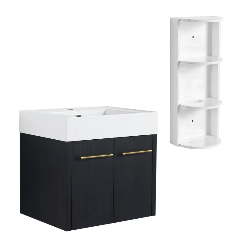 Precision Contemporary Wall Mounted Bathroom Vanity Resin Sink And Storage Rack