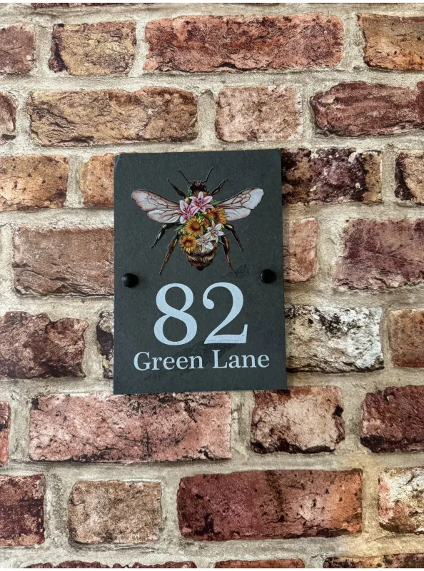 Precision Floral bee slate house sign
