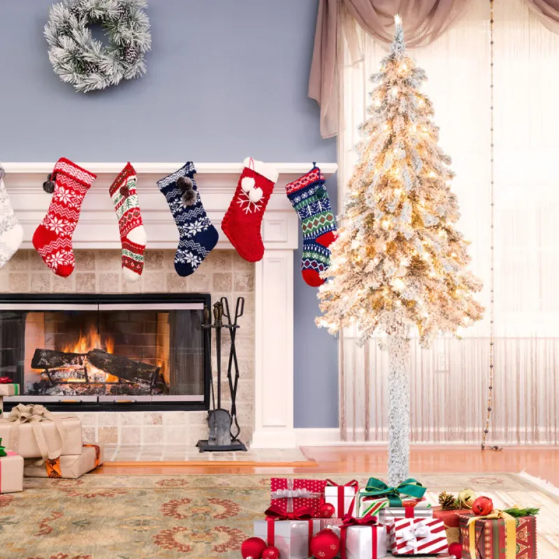 6' Pre-lit Artificial Flocked Pencil Christmas Tree