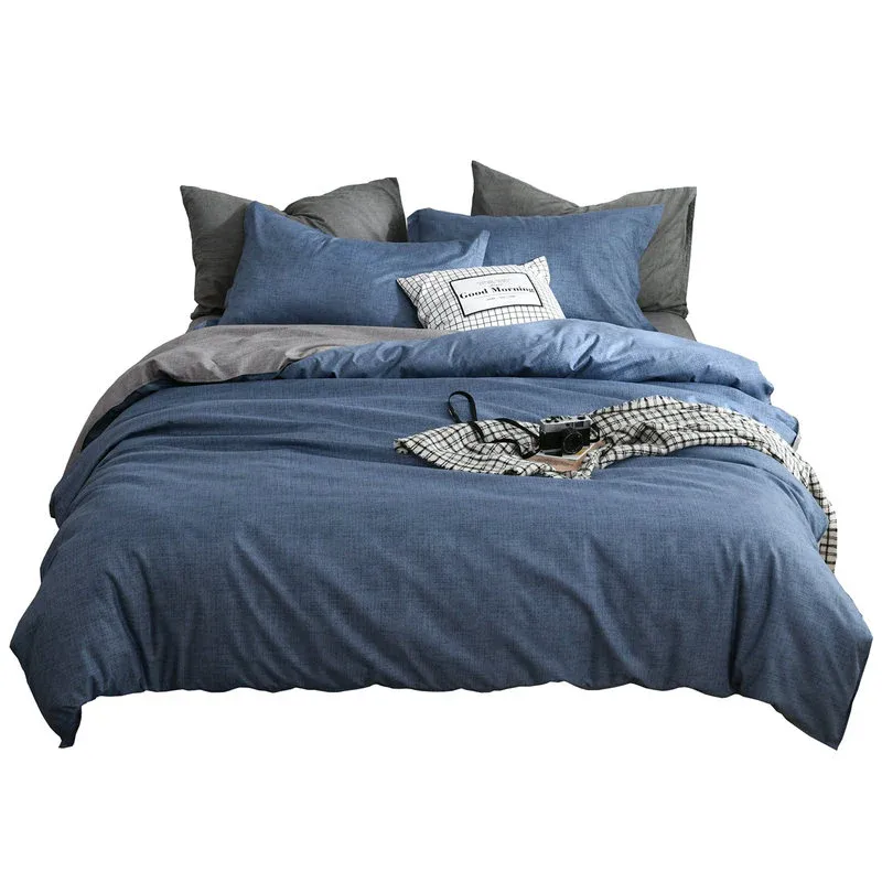 Premium Quality Housse de Couette Bleu Gris et 2 taies 1 personne 2 personnes