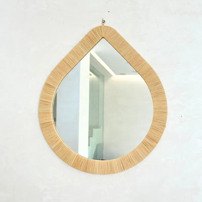 Premium Quality Miroir Perle en raphia naturelle moyen