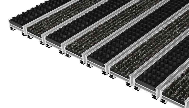 Premium Quality Top Unstained Stabil XL Aluminum Entrance Matting - 22mm Ribbed Carpet & Cassette Brush