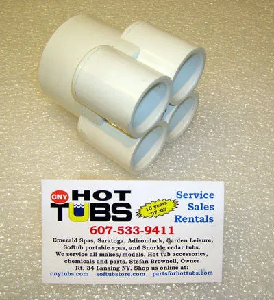 PVC Manifold FOUR 1/2 inch ports to ONE 1 1/2 inch Port