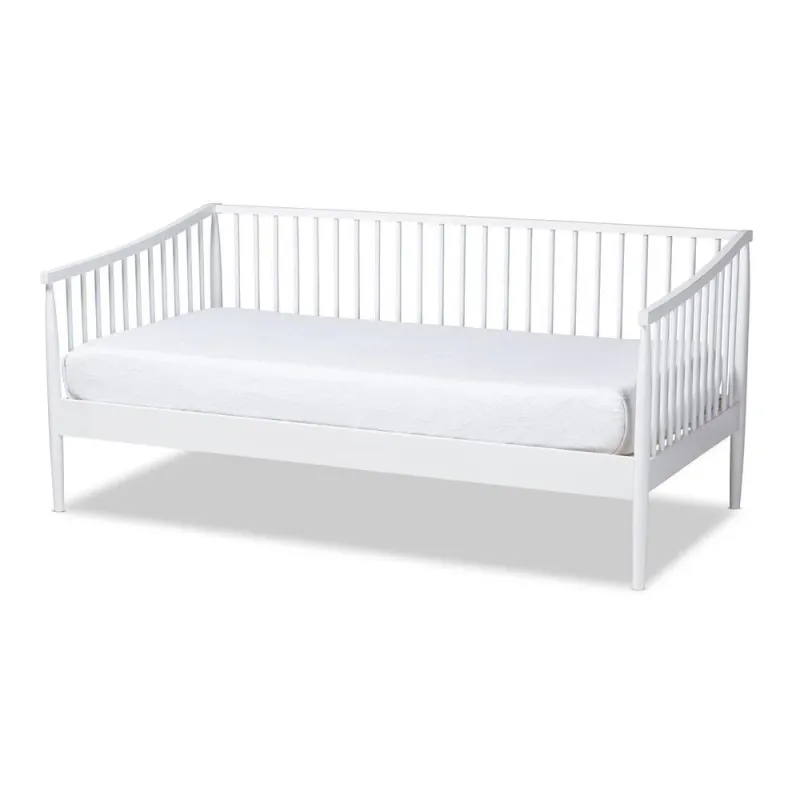 Renata Archetypal and Traditional White Finished Wood Twin Size Spindle Daybed