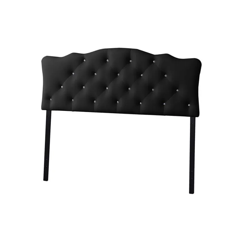 Rita Modern and Contemporary Queen Size Jet-black Faux Leather Upholstered Button-tufted Scalloped Headboard