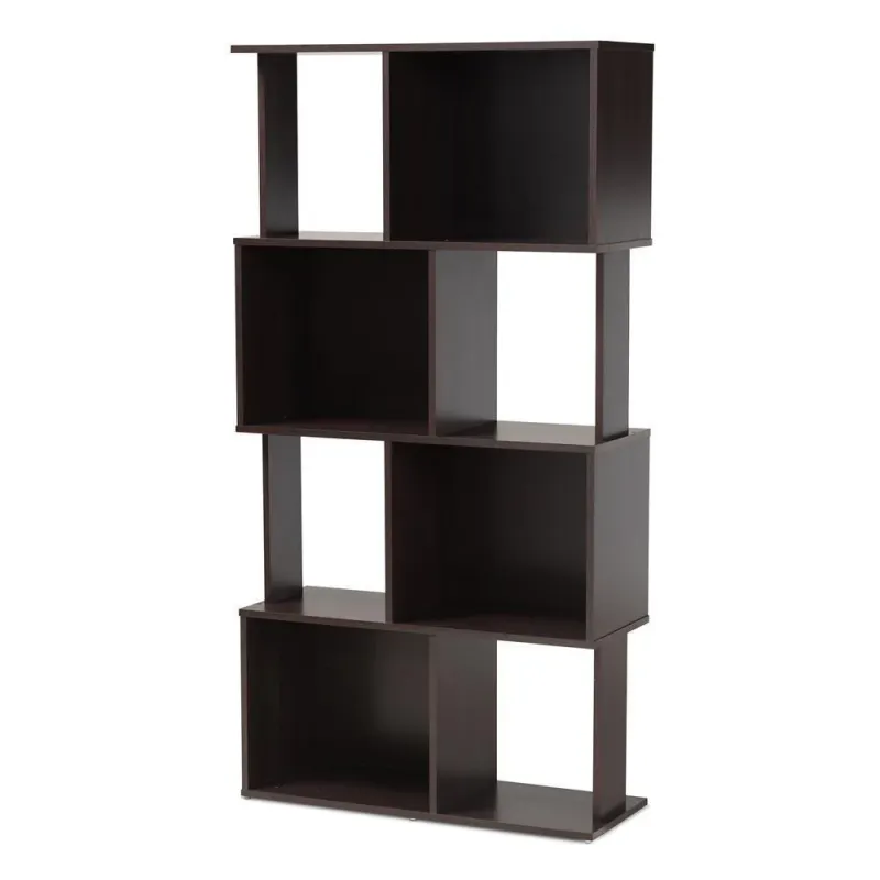 Riva Up-to-date and Contemporary Dark Brown Finished Geometric Wood Bookshelf