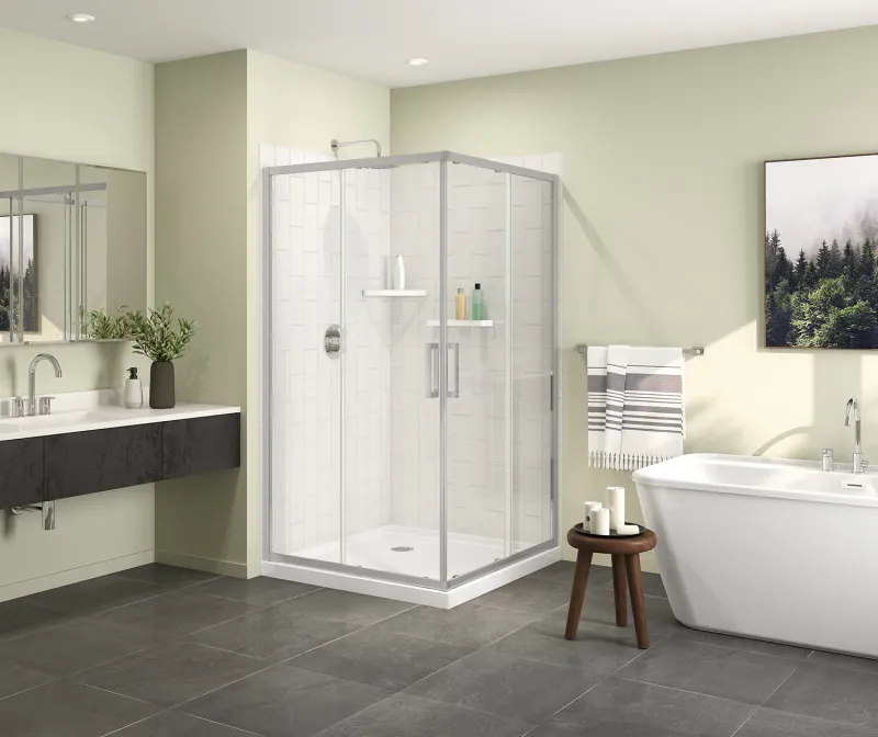 Roka 4242 Acrylic Corner Shower Base Corner Drain Snow