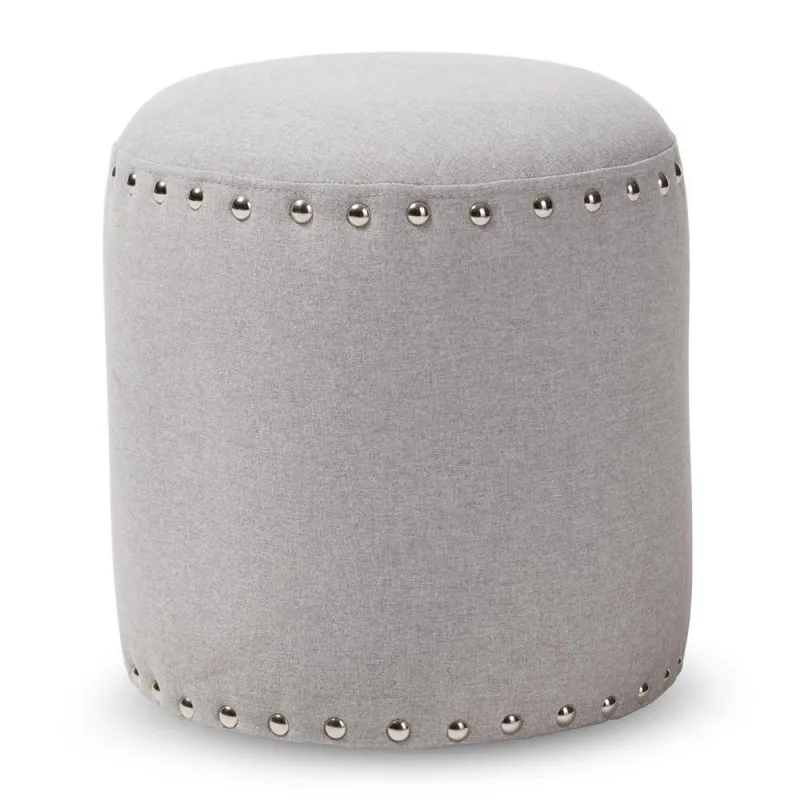 Rosine Present-day and Contemporary Light Grey Fabric Upholstered Nail Trim Ottoman | Variable Speed | Overload Protection