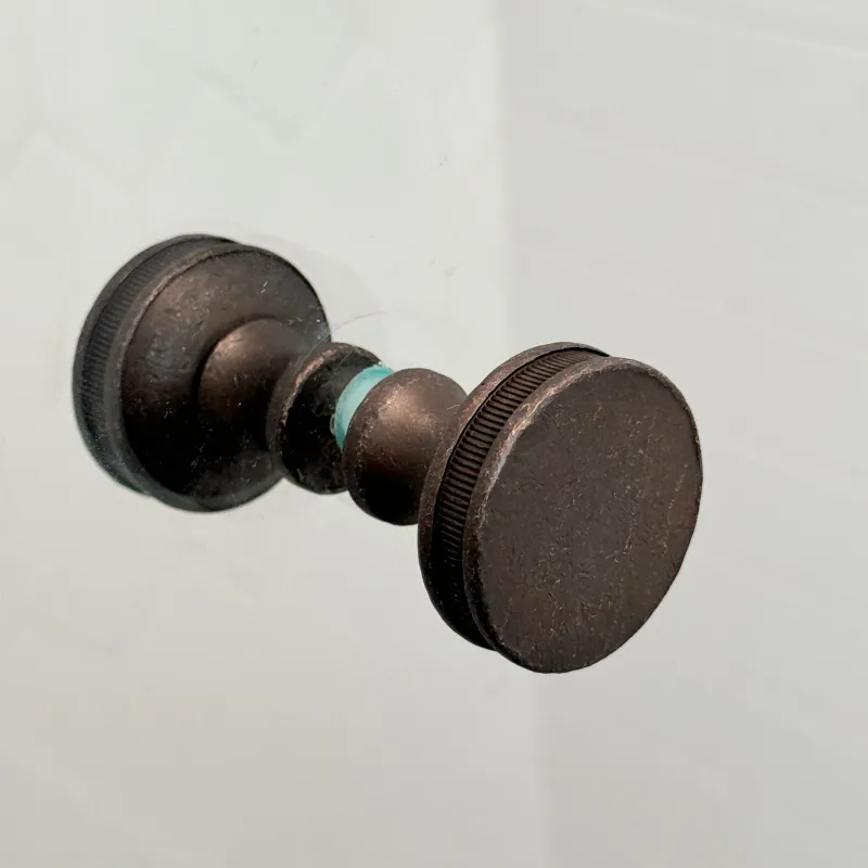 Round Distressed Copper-brown "Reeded" Round Glass Shower Knob