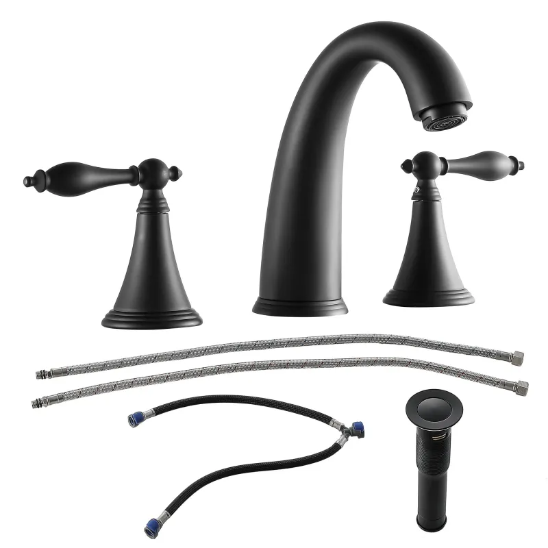 Safety Certified Graceful 2 Handle Widespread Bathroom Faucet Pop Up Drain And Water Supply Lines