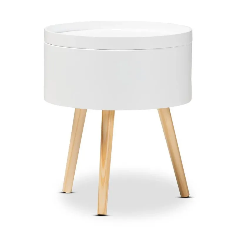 Safety Certified Jessen Mid-Century Current White Wood Nightstand Removable Top