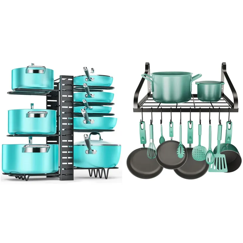 Safety Certified MUDEELA 8 Tiers Pan Organizer Rack and 11 Modular Pan 8 Tiers Pot