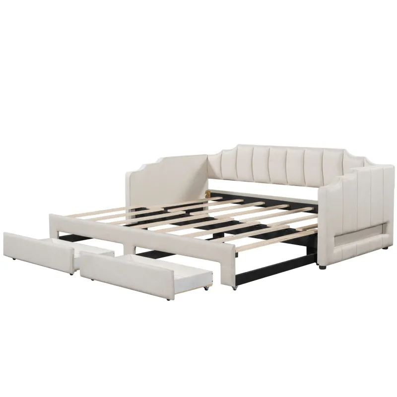 Safety Certified Stretchable Daybed LED Light And 2 Storage Drawers