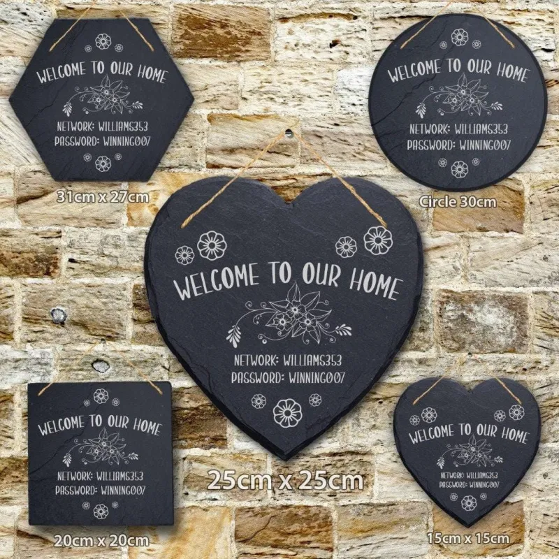Safety Certified Welcome To Our Home Wifi Password Internet Personalised Hanging Slate Sign
