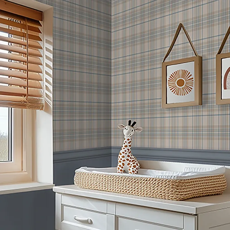 Sample Authentic Check Panel Wallpaper Cream and Blue Blue Panel Compatible DeWALT Batteries