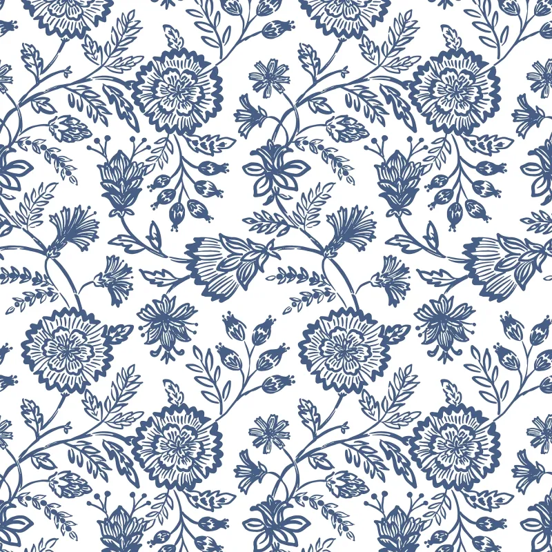 Sample Country Floral Wallpaper Indigo on White