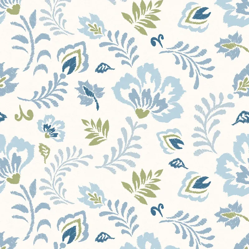 Sample Folk Foliage Wallpaper Azure and Sage on Cream