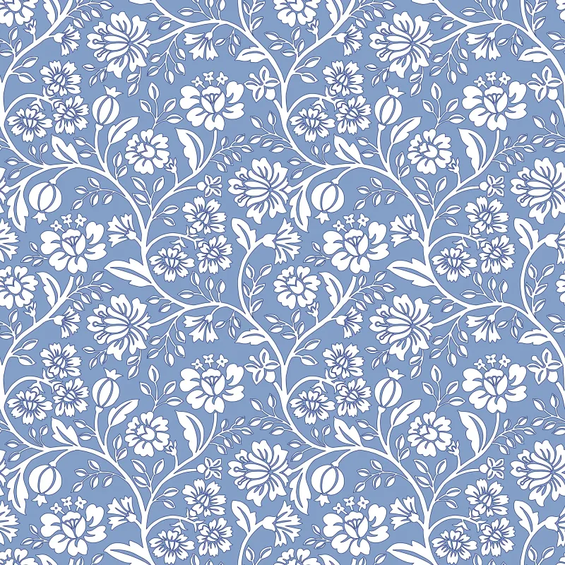 Sample Folksy Floral Wallpaper Cornflower Navy
