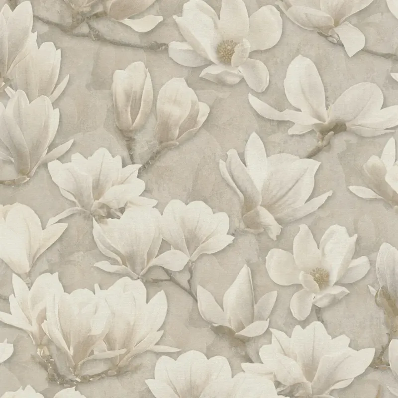 Sample Gentle Blossoms Wallpaper Alabaster on Grey