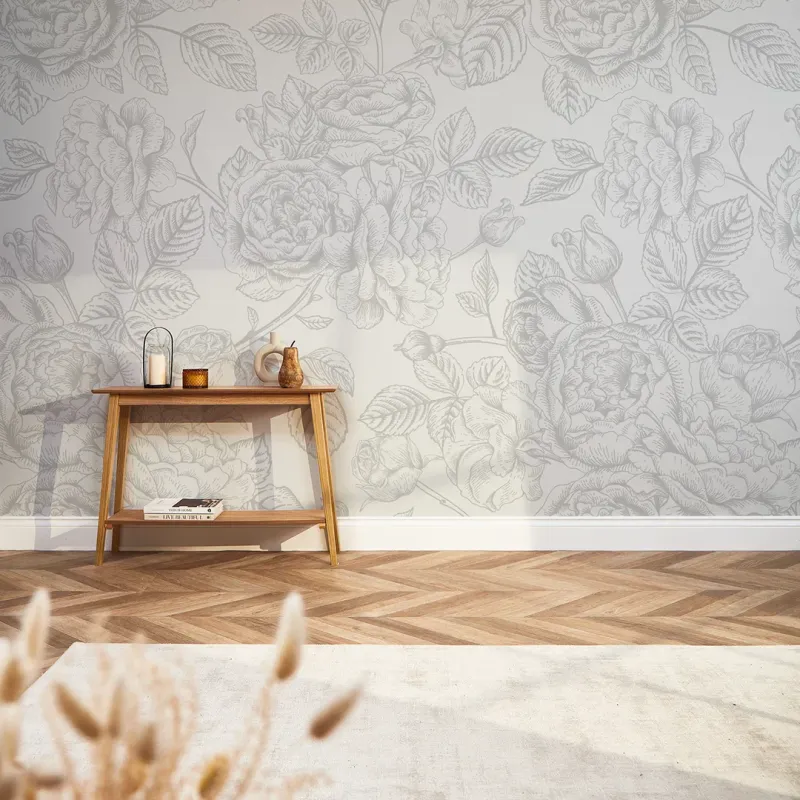 Sample Gentle Roses Mural Grey