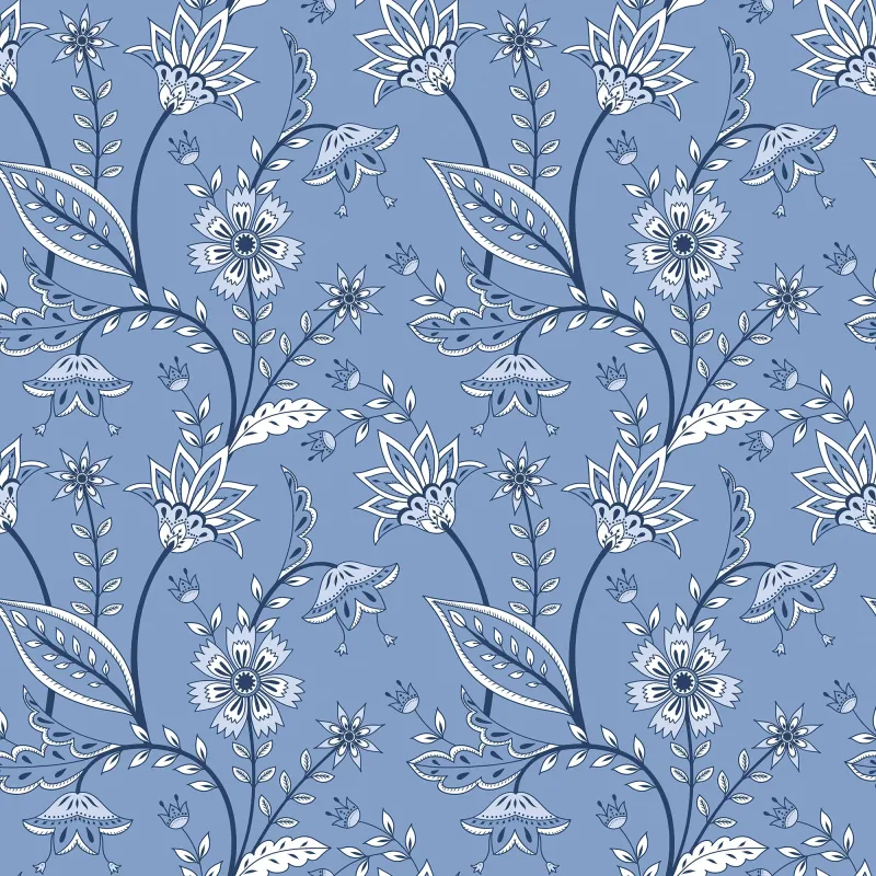 Sample Jacobean Floral Wallpaper Cornflower Navy