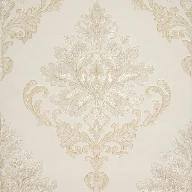 Sample Jasmine Damask wallpaper ivory sterling shimmer