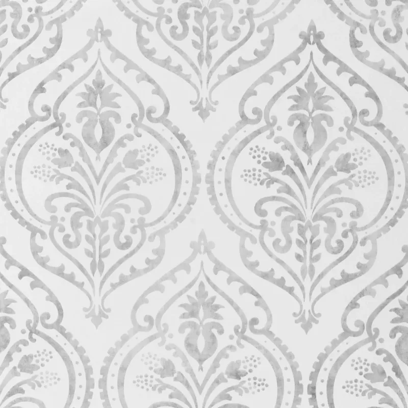 Sample Moroccan Damask Wallpaper Ivory and Silver