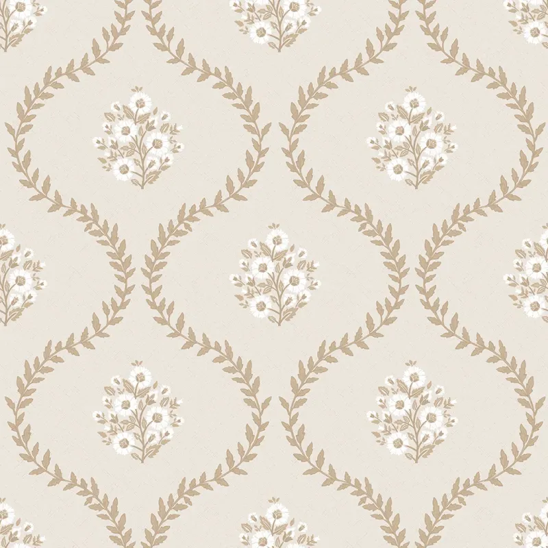 Sample Posy Trellis Wallpaper Taupe on Cream
