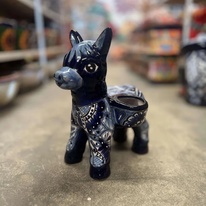 Sapphire & White Talavera Burro Planter | Handcrafted Mexican Donkey