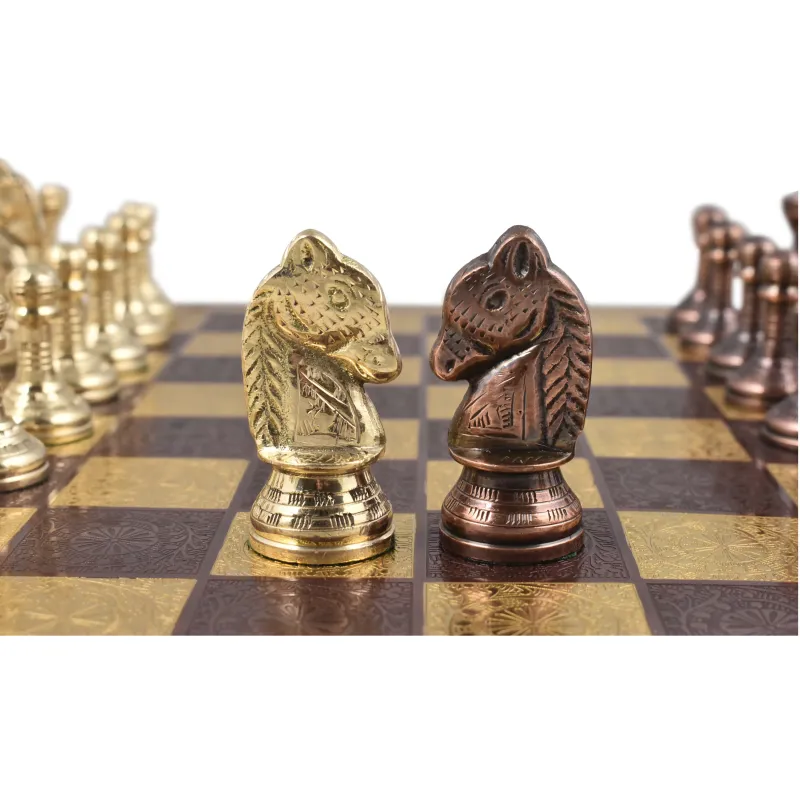 Slightly Imperfect Staunton Inspired Brass Metal Luxury Chess Pieces & Board Set - 12" -Copper & Gold- Singular Art Work