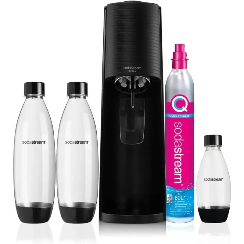 Sodastream Terra Megapack , Gasatore + 3 Bottiglie + Nuovo Clindro, Nero