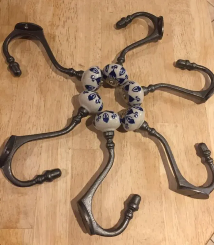 6 x Spacious Cast Iron Coat Hooks Pumpkin Top Vintage Retro Style NEW