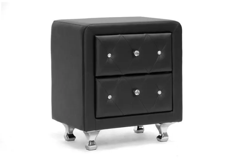 Stella Crystal Tufted Ebony Upholstered Modern Nightstand