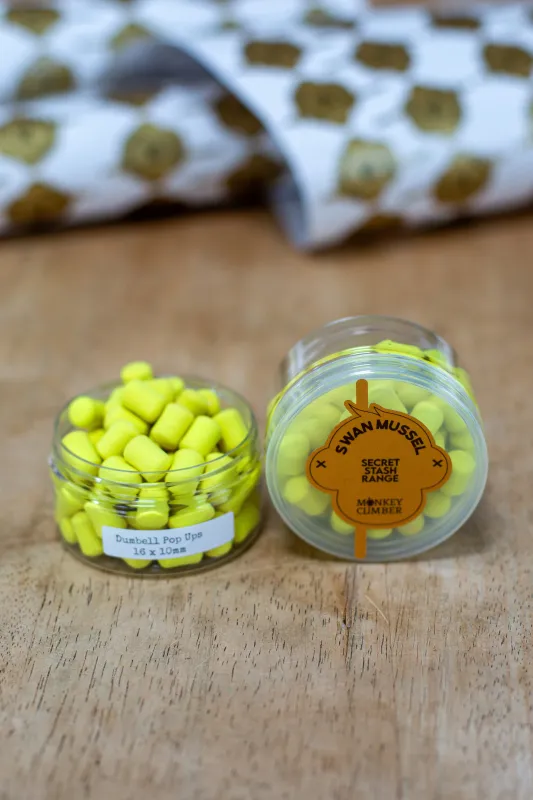 Swan Mussel pop ups I Fluoro Goldenrod 16x10mm dumbell pop ups
