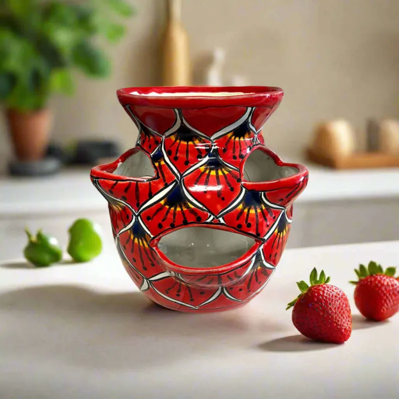 Talavera Strawberry Planter | Cherry Peacock Design