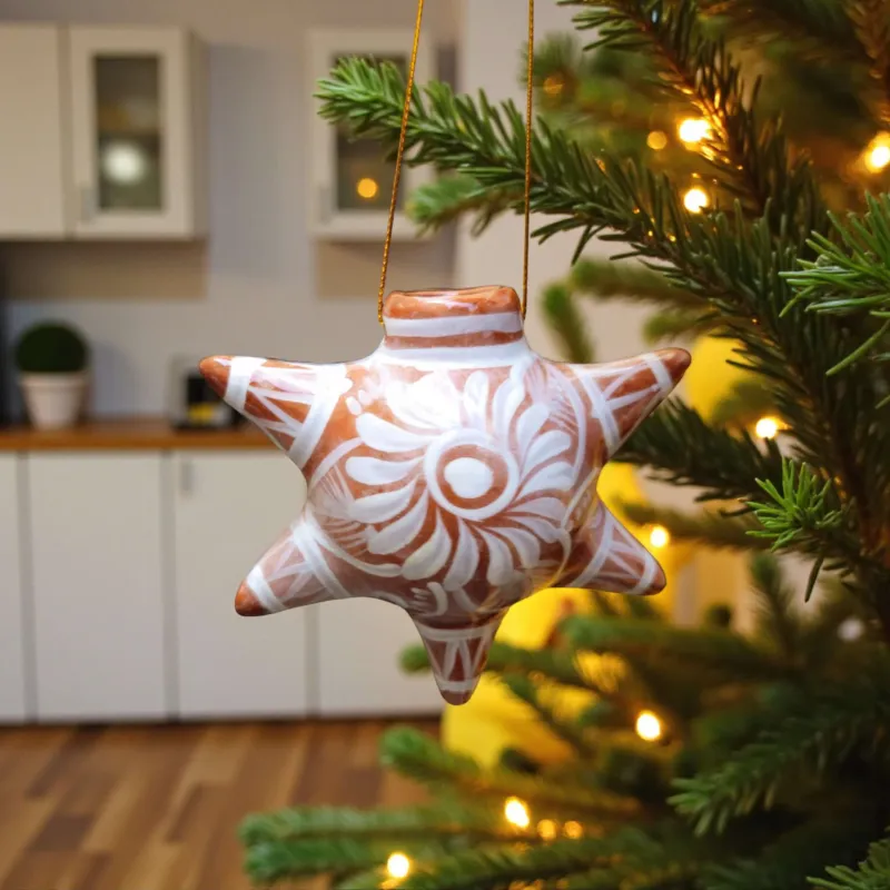 Taupe & White Talavera Ornament | Star-Shaped Holiday Folk Art DIY Projects