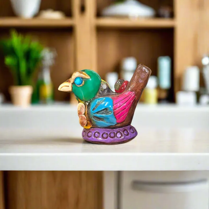 Tiny Aztec Bird Whistle | Handcrafted Cultural Ceramic Decor