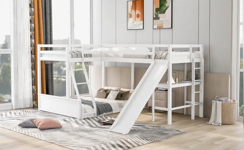 Twin over Complete Bunk Bed Twin Size Loft Bed Desk and Slide White
