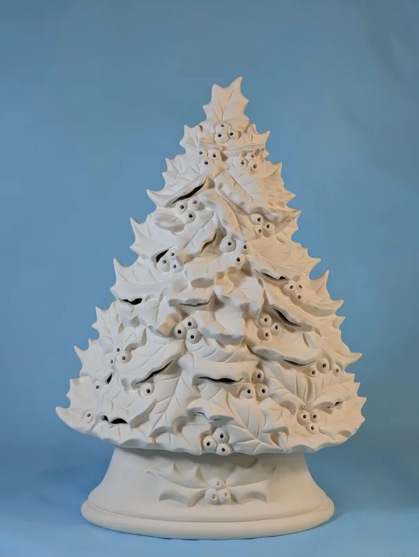 Unfinished Ceramic Holly Tree Bisque DIY Holiday Crafts - 16.5 Inch Elevated Clay Magic
