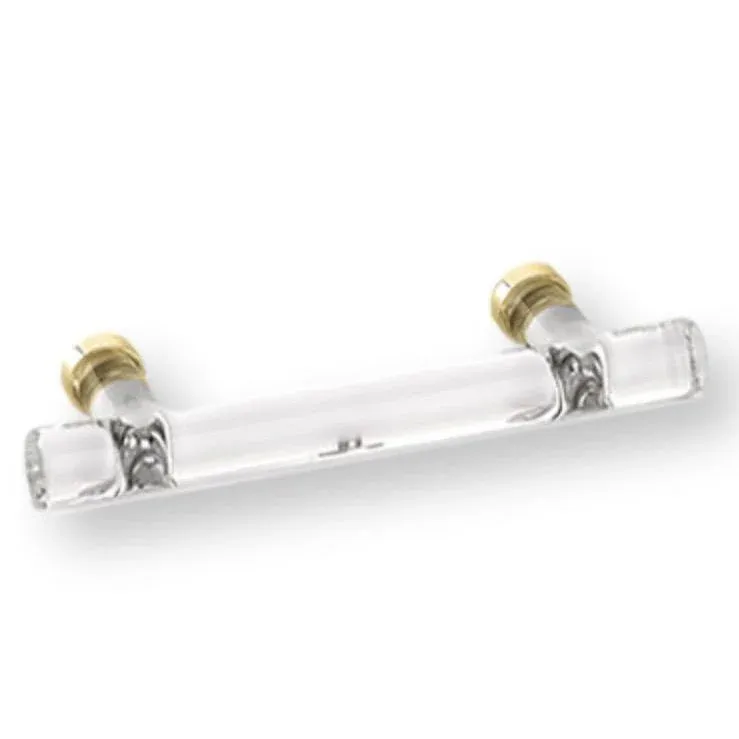 Unlacquered Warm alloy "Ely" Clear Glass Drawer T-Bar Pull