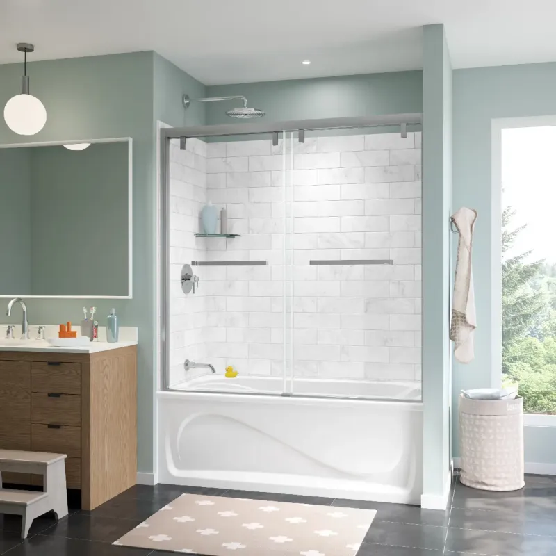 Uptown 56-59 x 58 . 8 mm Bypass Tub Door Alcove Installation Clear glass Shiny metal