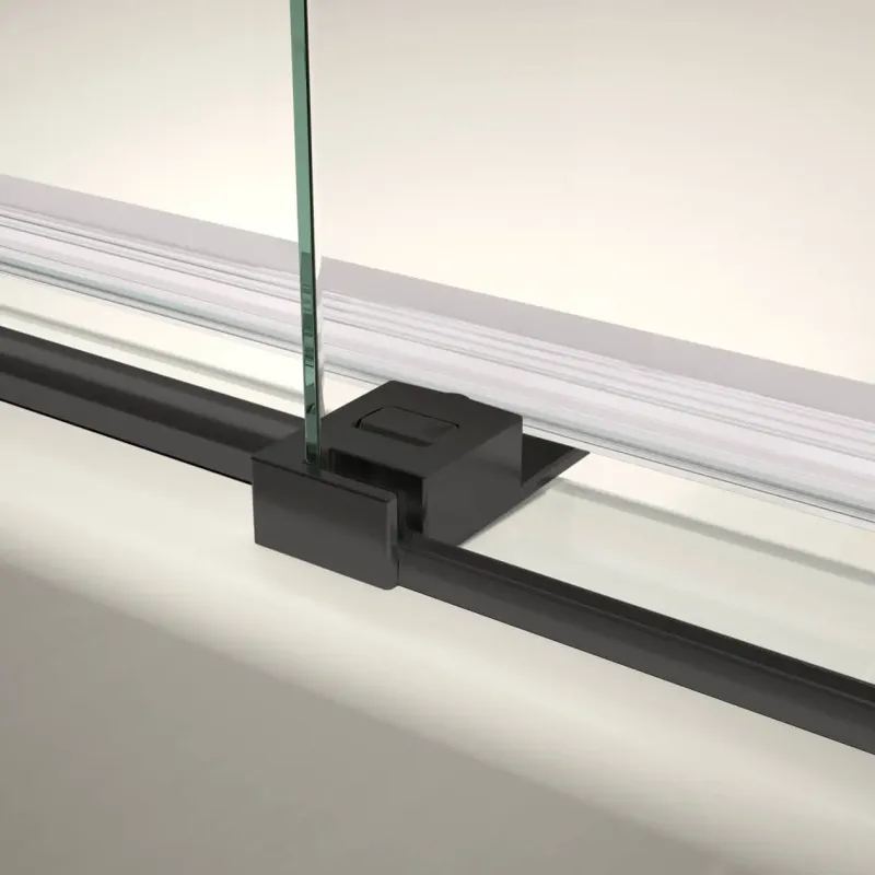 Vela 56 ½-59 x 78 ¾ . 8mm Sliding Shower Door Alcove Installation Clear glass Satin Black and Brushed Gold