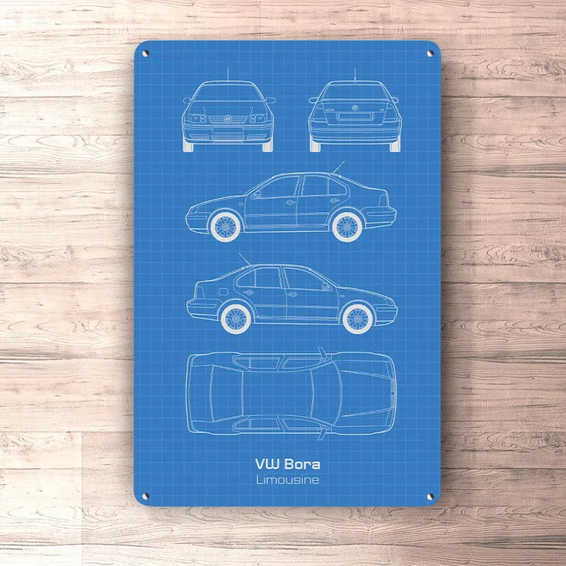 Volkswagen VW Bora Limousine Blueprint Signs, Mouse Pad, Doormat