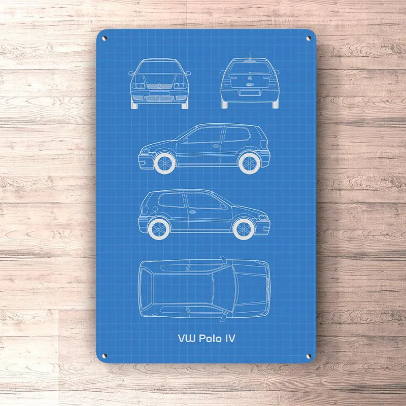 Volkswagen VW Polo IV 2 Door Blueprint Signs, Mouse Pad, Door Mat