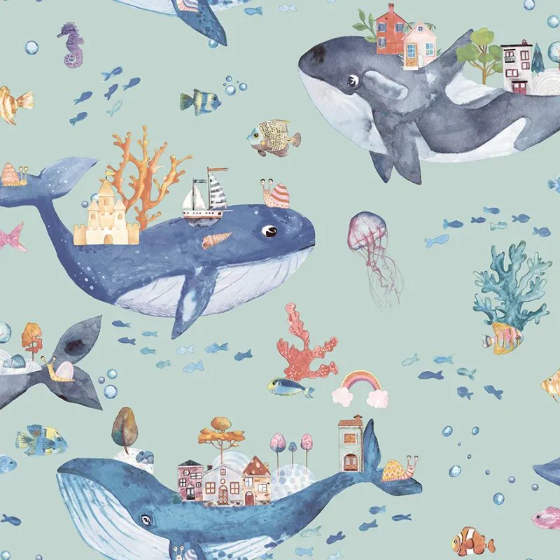 Whale Town Supple Teal Wallpaper