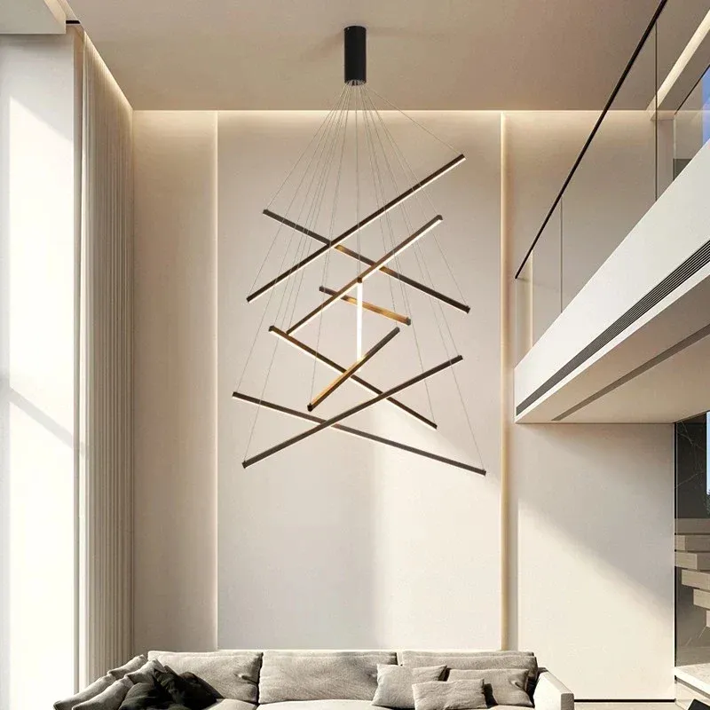 Afralia™ Black LED Stair Chandelier: Up-to-date Ceiling Pendant Light Fixture Hall and Living Duplex.
