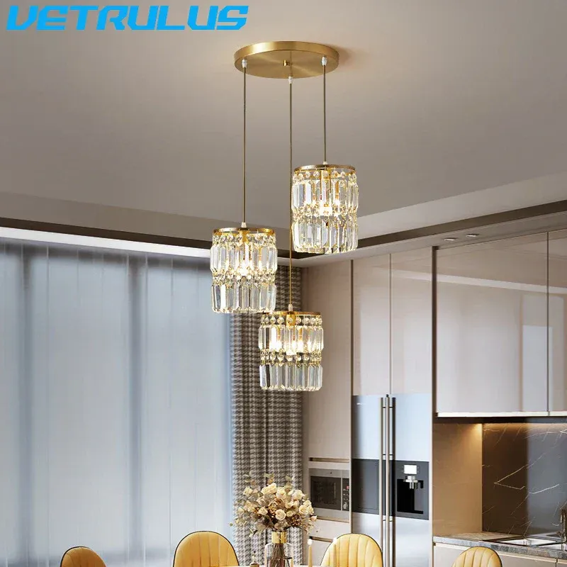 Afralia™ Crystal Copper LED Chandelier Pendant Light Modern Premium Ceiling Lamp