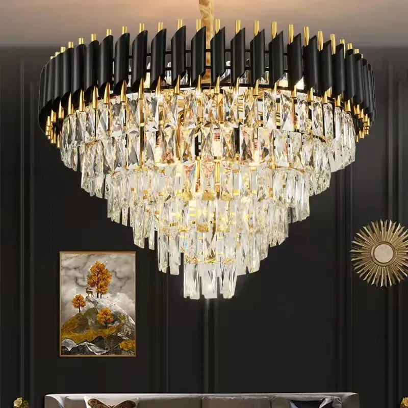 Afralia™ Crystal LED Pendant Chandelier, Luxury Ebony Lighting Bedroom, Living, Dining Room