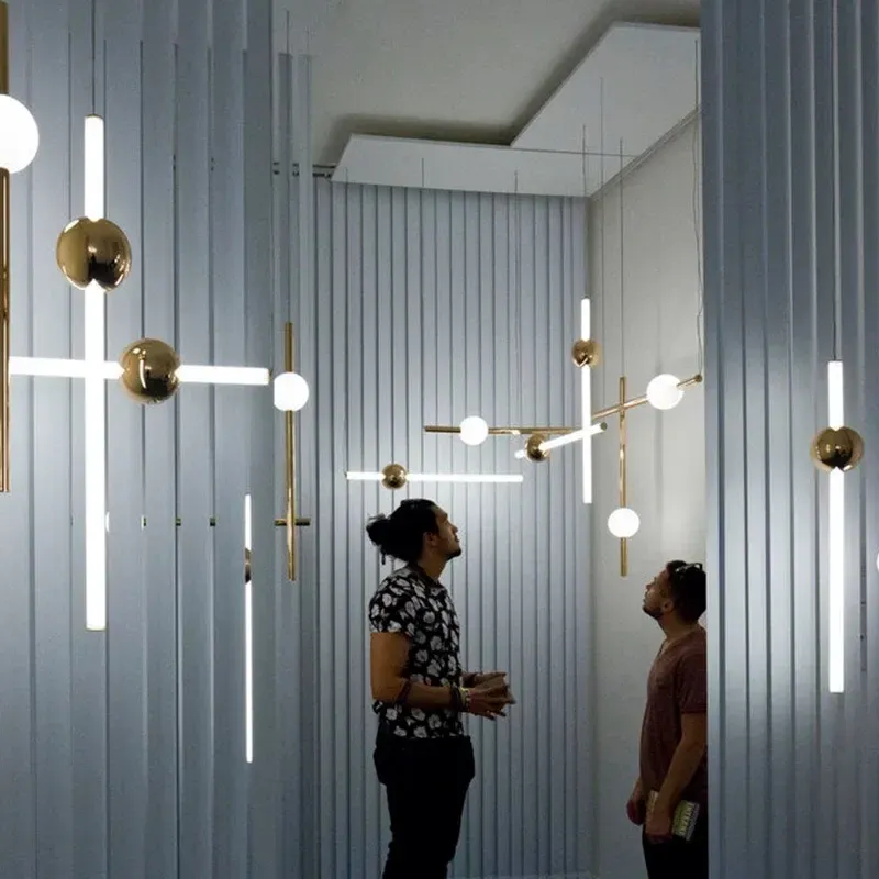 Afralia™ Geometric Line Frame Chandelier Pendant Lights Stairs and Table Decor